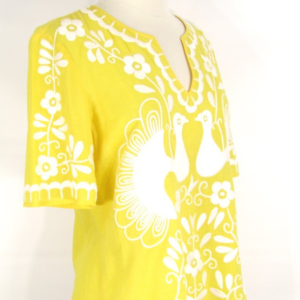 TORY BURCH Women Yellow Short Sleeve Peacock Top